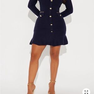 Elegant Navy Dress with Gold Accents